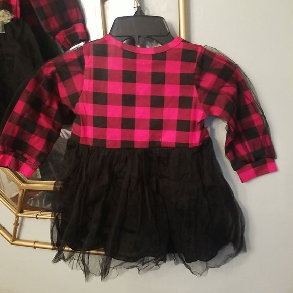 Girls Buffalo Plaid Black & Red Long Sleeve Floral Embroidered Tutu Dress NWT - Picture 3 of 12